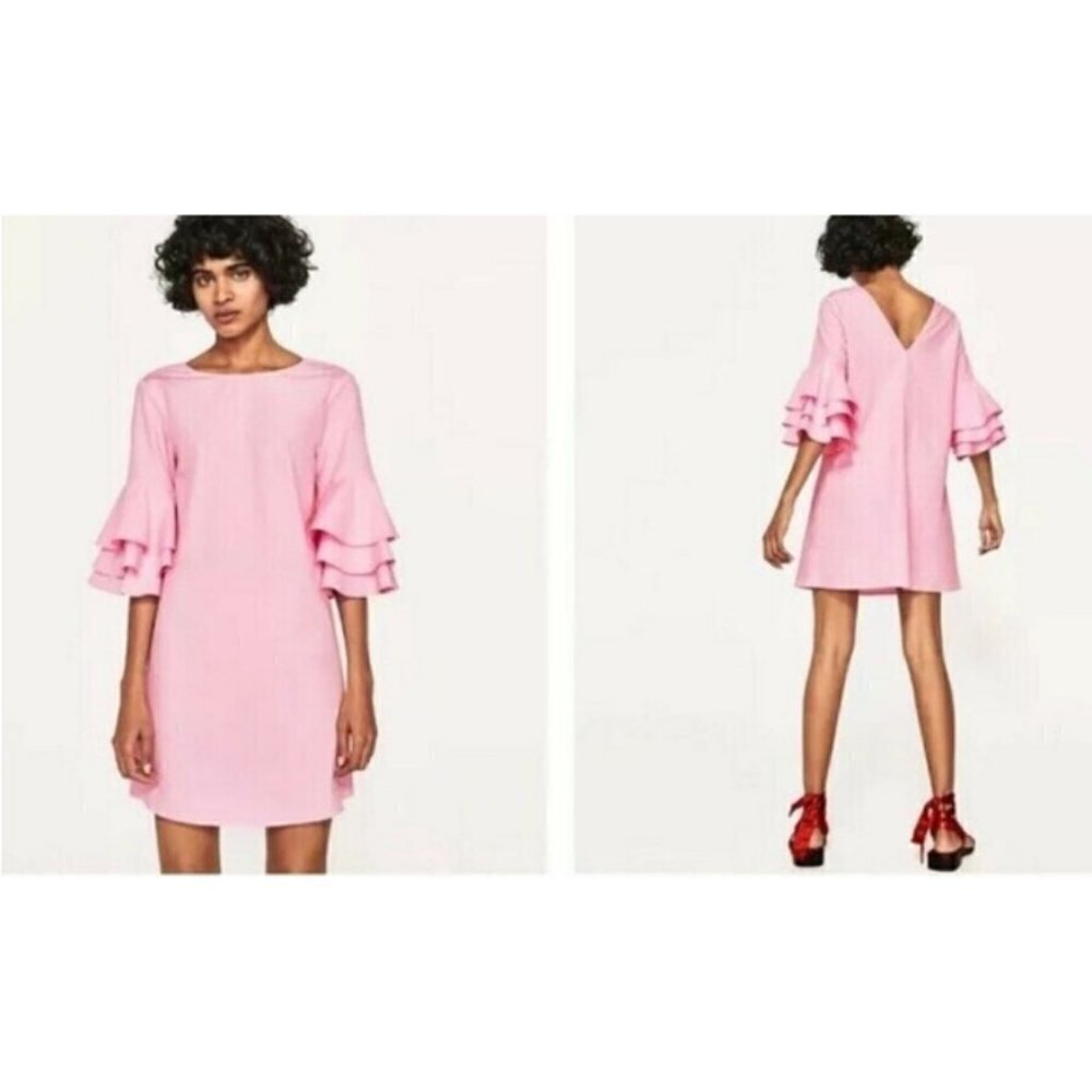 💕ZARA💕 Ruffle Sleeve Mini Dress ~ Pink Large